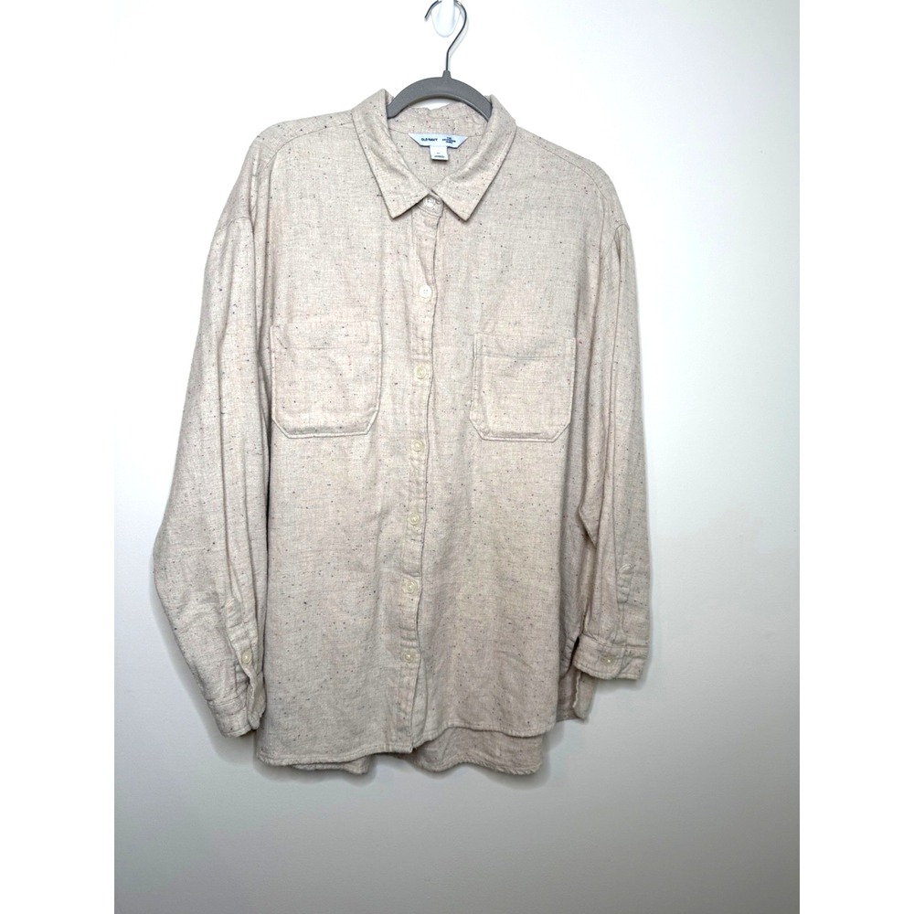 Old Navy XL Boyfriend Shirt Beige Colorful Flecked Button Front Cotton Comfycore